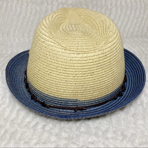 San Diego Hat Straw Fedora Blue Brim Star Adjustable Band - Picture 8 of 14